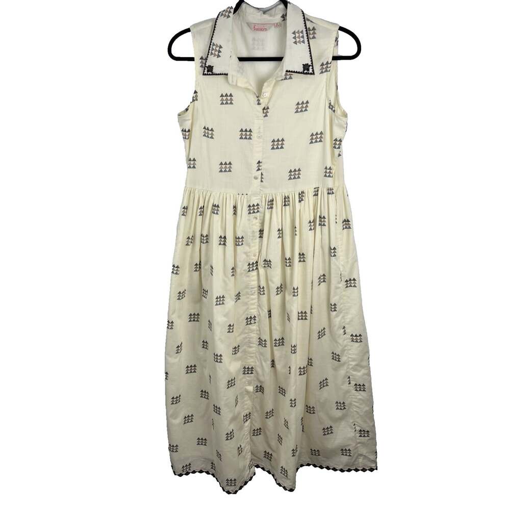 Fusion Ivory A-Line Maxi Cotton Flare Dress Women’s Size M
